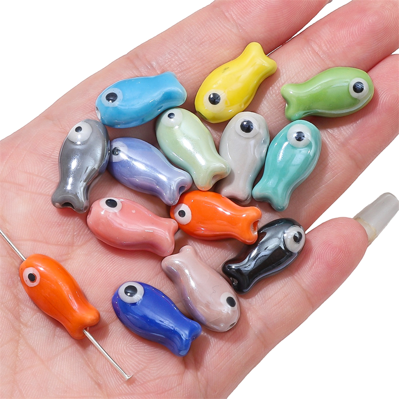 Vintage Collectible Item - 10Pcs Vintage Fish Ceramic Beads Colorful