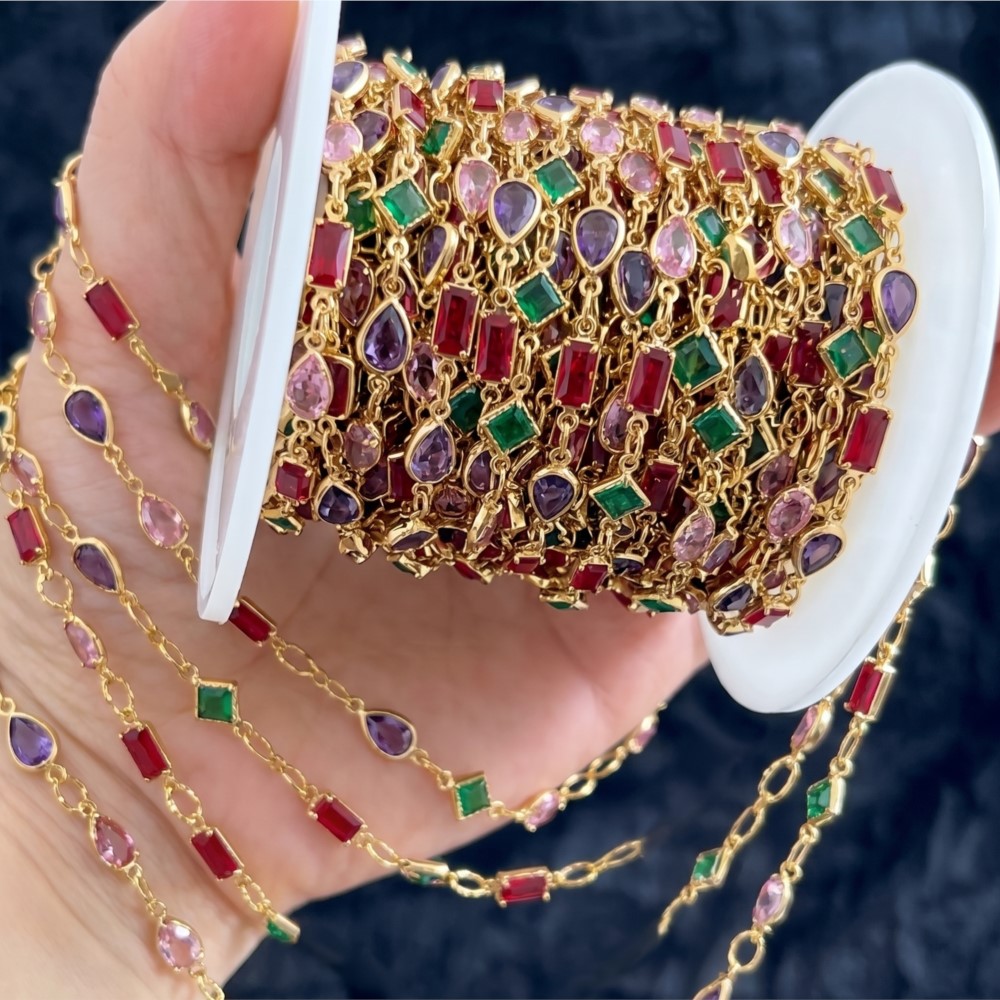 Vintage Collectibles For Sale - 1meter Mix Colored Rectangular Rhinestone Oval