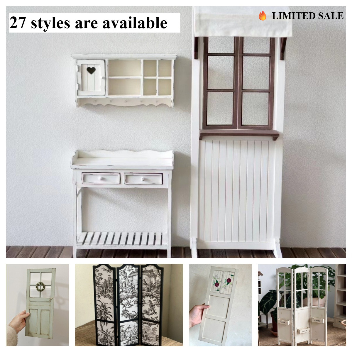 Vintage Collectible Dolls - Rustic Miniature Room Divider Screen Vintage